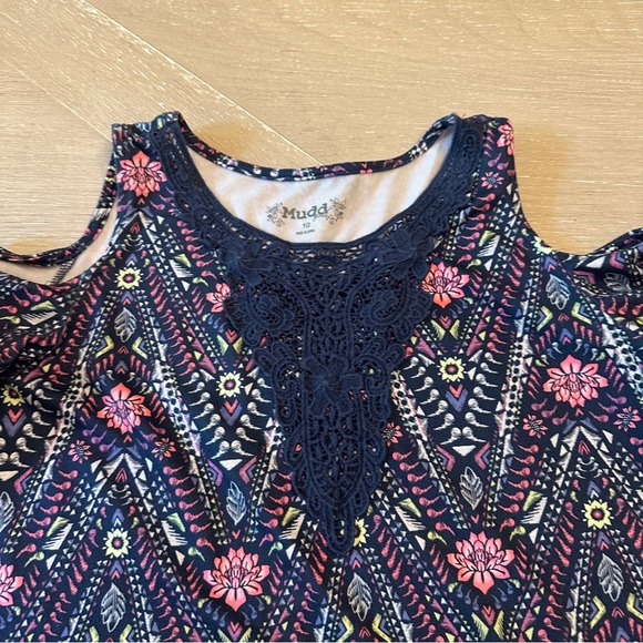 Mudd Blue Puff Sleeve Cold Shoulder A-Line Dress - Picture 3 of 6